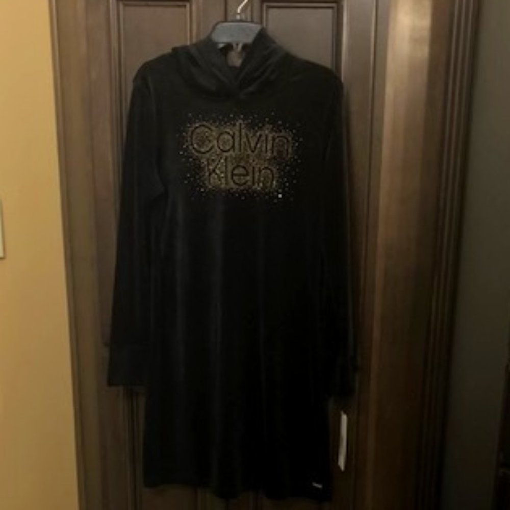 Calvin Klein Black/Gold Long Sleeves Sparkle Hoodie Sweatshirt Dress